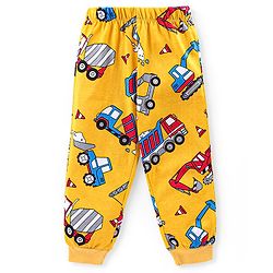 Babyhug Cotton Knit Full Sleeves Night Suit With Construction Vehicles Print - Yellow
