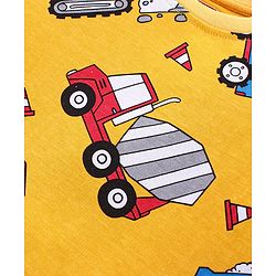 Babyhug Cotton Knit Full Sleeves Night Suit With Construction Vehicles Print - Yellow