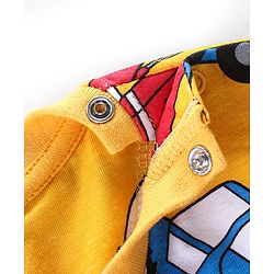 Babyhug Cotton Knit Full Sleeves Night Suit With Construction Vehicles Print - Yellow