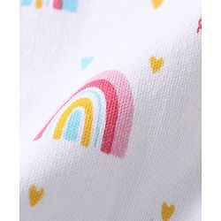 Babyhug 100% Cotton Interlock Knit Full Sleeves Striped & Rainbow Printed Sleep Suits Pack Of 3 - Pink & White