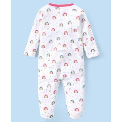 Babyhug 100% Cotton Interlock Knit Full Sleeves Striped & Rainbow Printed Sleep Suits Pack Of 3 - Pink & White