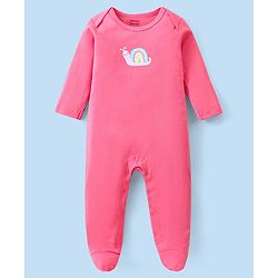 Babyhug 100% Cotton Interlock Knit Full Sleeves Striped & Rainbow Printed Sleep Suits Pack Of 3 - Pink & White