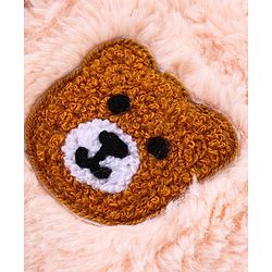 Babyhug Fur Woven Full Sleeves Hooded Winter Wear Romper Bear Patch -Peach