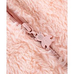 Babyhug Fur Woven Full Sleeves Hooded Winter Wear Romper Bear Patch -Peach