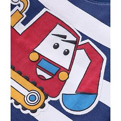 Babyhug Cotton Knit Full Sleeves Overlapped Striped Polo T-Shirt with JCB Patch - Navy Blue & White