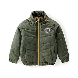Babyhug Woven Full Sleeves Solid Color Padded Hooded Jacket- Olive Green & Mustard