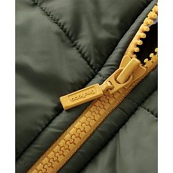 Babyhug Woven Full Sleeves Solid Color Padded Hooded Jacket- Olive Green & Mustard