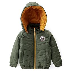 Babyhug Woven Full Sleeves Solid Color Padded Hooded Jacket- Olive Green & Mustard