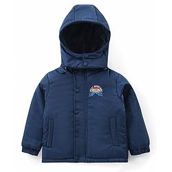 Babyhug Full Sleeves Front Open Padded Hooded Jacket with Detachable Hood & Embroidery Detailing - Navy Blue