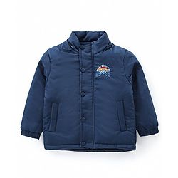 Babyhug Full Sleeves Front Open Padded Hooded Jacket with Detachable Hood & Embroidery Detailing - Navy Blue
