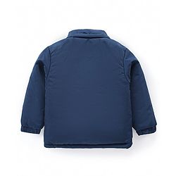 Babyhug Full Sleeves Front Open Padded Hooded Jacket with Detachable Hood & Embroidery Detailing - Navy Blue