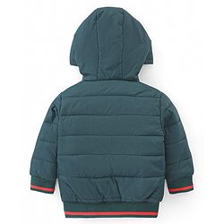 Babyhug Woven Full Sleeves Padded Hooded Jacket With Text Patch Detailing - Dark Green