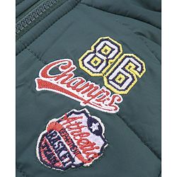 Babyhug Woven Full Sleeves Padded Hooded Jacket With Text Patch Detailing - Dark Green