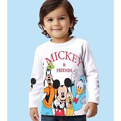 Babyhug Disney Cotton Knit  Full Sleeves T-Shirt with Mickey Mouse & Friends Graphic & Patch Detailing - Cream