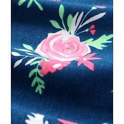 Babyhug Cotton Knit Frill Sleeves Nighty With Floral Print - Navy