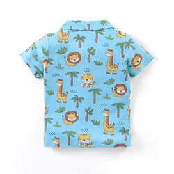 Babyhug Cotton Knit Half Sleeves Night Suit With Animal Print - Blue