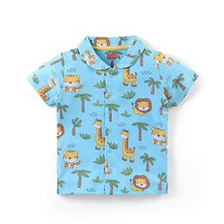Babyhug Cotton Knit Half Sleeves Night Suit With Animal Print - Blue