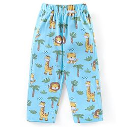 Babyhug Cotton Knit Half Sleeves Night Suit With Animal Print - Blue