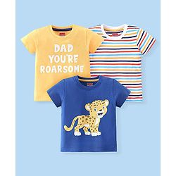 Babyhug Cotton Knit Half Sleeves T-Shirt with Leopard & Text Print  Pack of 3 - Multicolor