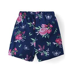 Babyhug Cotton Knit Half Sleeves Peter Pan Collared Night Suit With Floral Print - Navy