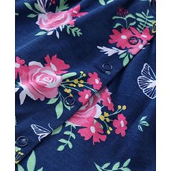 Babyhug Cotton Knit Half Sleeves Peter Pan Collared Night Suit With Floral Print - Navy