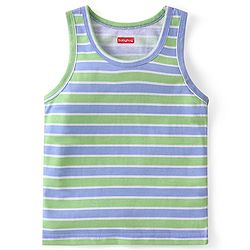 Babyhug 100% Cotton Knit Sleeveless Striped Sando & Shorts Set With Football Print - Navy Blue