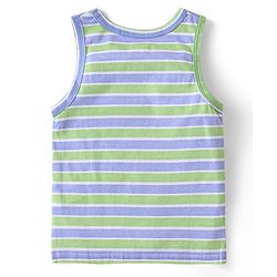 Babyhug 100% Cotton Knit Sleeveless Striped Sando & Shorts Set With Football Print - Navy Blue