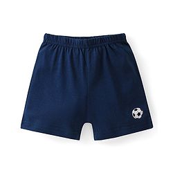 Babyhug 100% Cotton Knit Sleeveless Striped Sando & Shorts Set With Football Print - Navy Blue