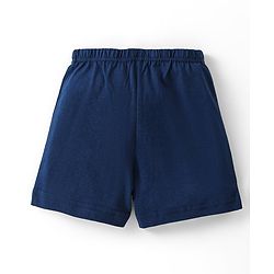Babyhug 100% Cotton Knit Sleeveless Striped Sando & Shorts Set With Football Print - Navy Blue
