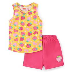 Babyhug 100% Cotton Knit Sleeveless Inner wear Set with Strawberry Print - Multicolour