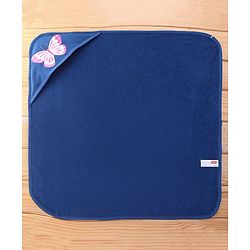 Babyhug Knit Hooded Towel with Floral Print L 76.2 x B 76.2 cm - Navy Blue