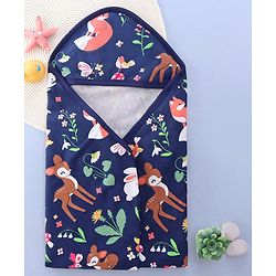 Babyhug Knit Hooded Towel with Jungle Theme Print L 76.2 x B 76.2 cm - Purple
