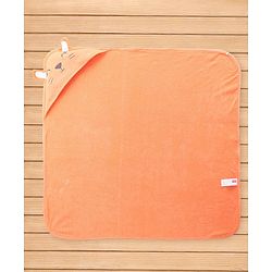 Babyhug Terry Knit Hooded Towel with Floral Print - Orange