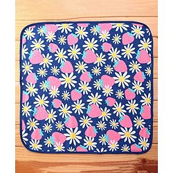 Babyhug Terry Knit Hooded Towel with Floral & Strawberry  Print L 76.2 x B 76.2 cm - Navy Blue