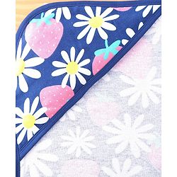 Babyhug Terry Knit Hooded Towel with Floral & Strawberry  Print L 76.2 x B 76.2 cm - Navy Blue