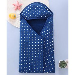 Babyhug Terry Knit Hooded Towel with Polka Dots Print - Navy Blue