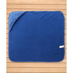 Babyhug Terry Knit Hooded Towel with Polka Dots Print - Navy Blue