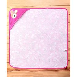 Babyhug Terry Knit Hooded Towel with Floral & Deer Print L 76.2 x B 76.2 cm - Pink