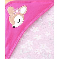Babyhug Terry Knit Hooded Towel with Floral & Deer Print L 76.2 x B 76.2 cm - Pink