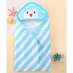 Babyhug Terry Knit Striped  Hooded Towel L 76.2 x B 76.2 cm -  Blue