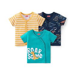 Babyhug 100% Cotton Knit Half Sleeves Striped & Printed Set Of Vests Pack Of 3 - Multicolor
