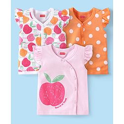 Babyhug 100% Cotton Frill Sleeves Front Open Jhablas with Apple & Polka Dots Print Pack of 3 - Multicolour