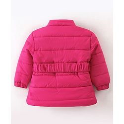 Babyhug Woven Full Sleeves Padded Hooded Winter Jacket with Bow Applique & Pockets - Dark Pink