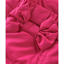 Babyhug Woven Full Sleeves Padded Hooded Winter Jacket with Bow Applique & Pockets - Dark Pink