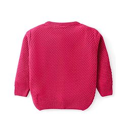 Babyhug Knitted Full Sleeves Front Open Sweater With Floral Embroidery Detailing - Fuchsia