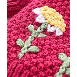 Babyhug Knitted Full Sleeves Front Open Sweater With Floral Embroidery Detailing - Fuchsia