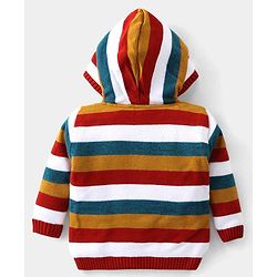 Babyhug Knit Full Sleeves Hooded Striped Sweater  - Multicolour