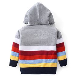 Babyhug Knitted Full Sleeves Striped Front Open Hooded Sweater -Multicolor
