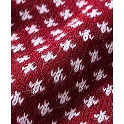 Babyhug Knitted Full Sleeves Front Open Hooded Sweater With Aztec Design - Red