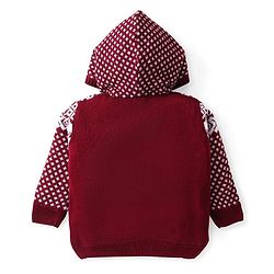 Babyhug Knitted Full Sleeves Front Open Hooded Sweater With Aztec Design - Red